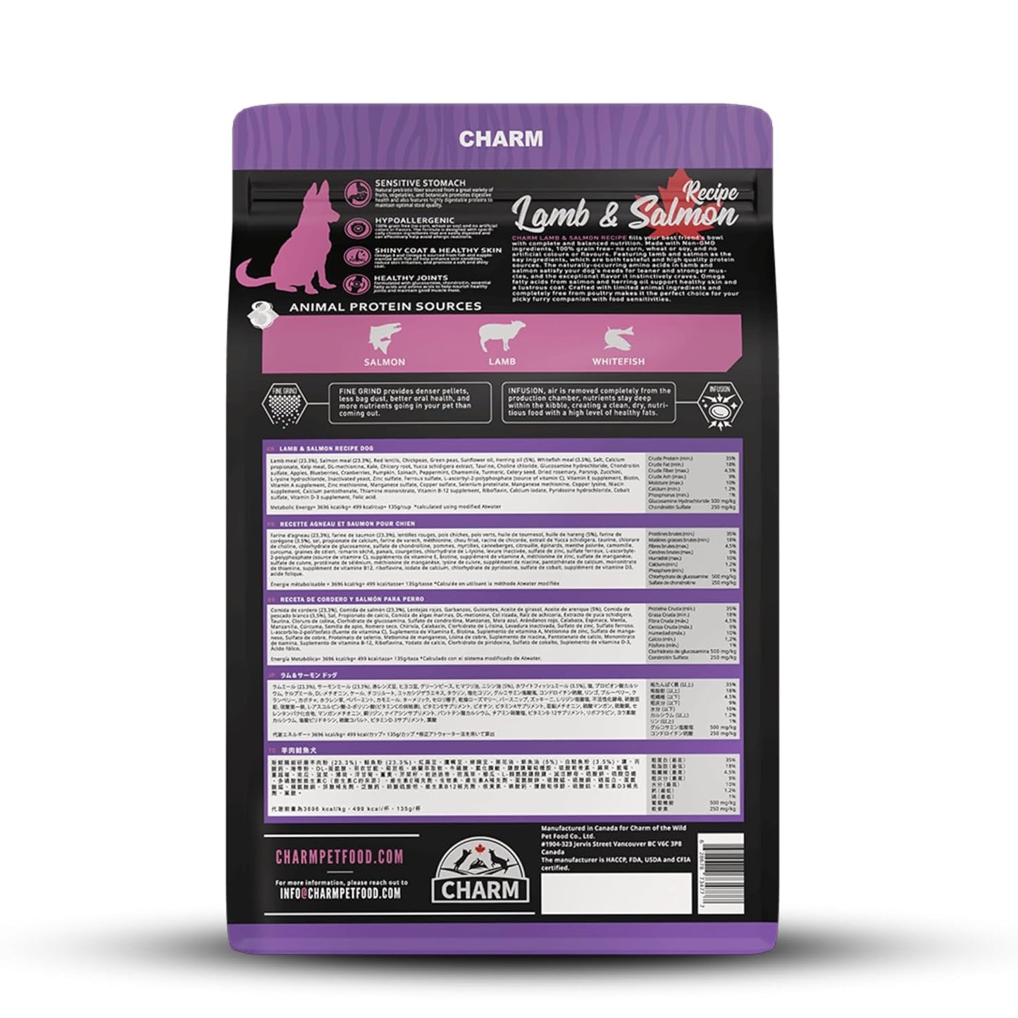 charm lamb & salmon dog